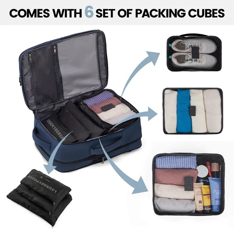 Carry-On Travel Backpack with 3 Packing Cubes and Shoe Compartment - Pasellsandbuys