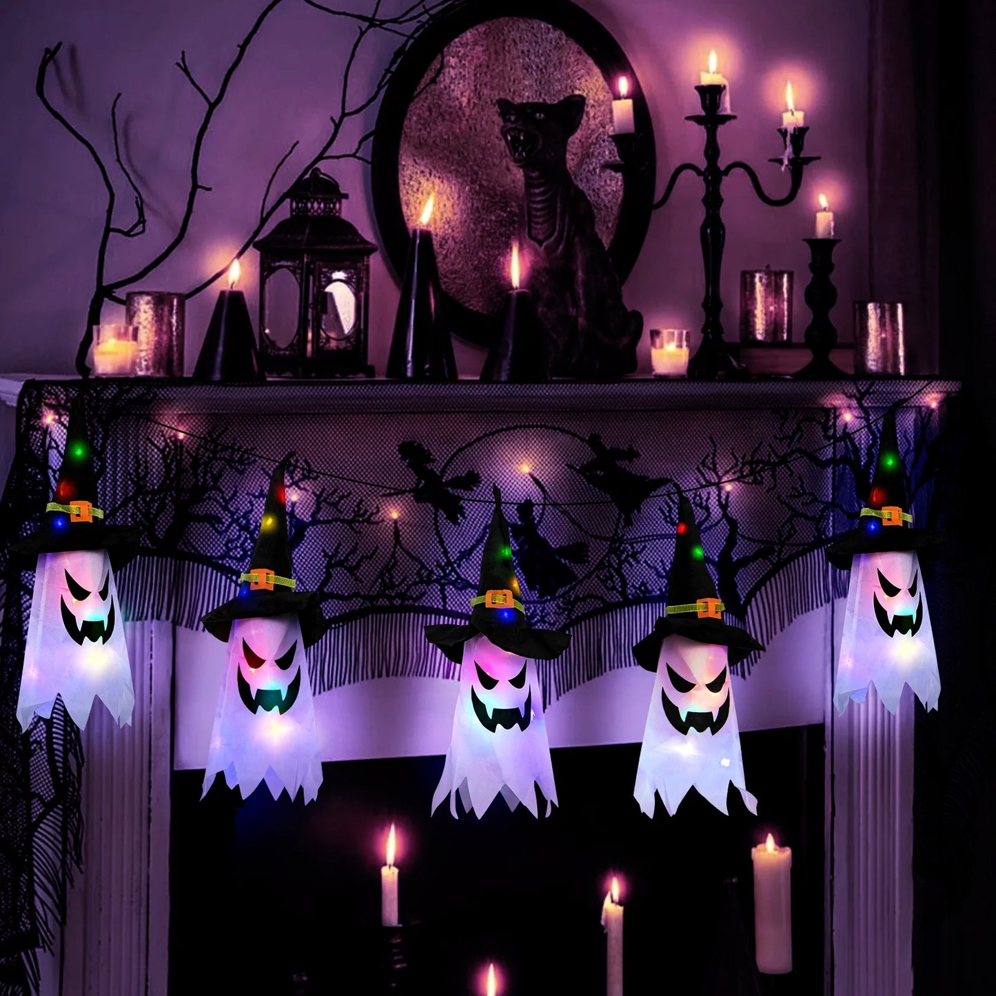 Phantom Glow 5-Pack Floating Ghost Witch Hat Lights with Remote - Pasellsandbuys