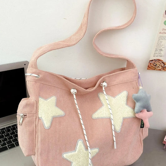 Women'S Spring Summer Star Pattern Cute Tote Bag, Casual Streetwear Large Capacity Everything Tote Bag for Daily Back to School Use, Drawstring Design Tote Bag for School & College & Work Tote Bag - Pasellsandbuys