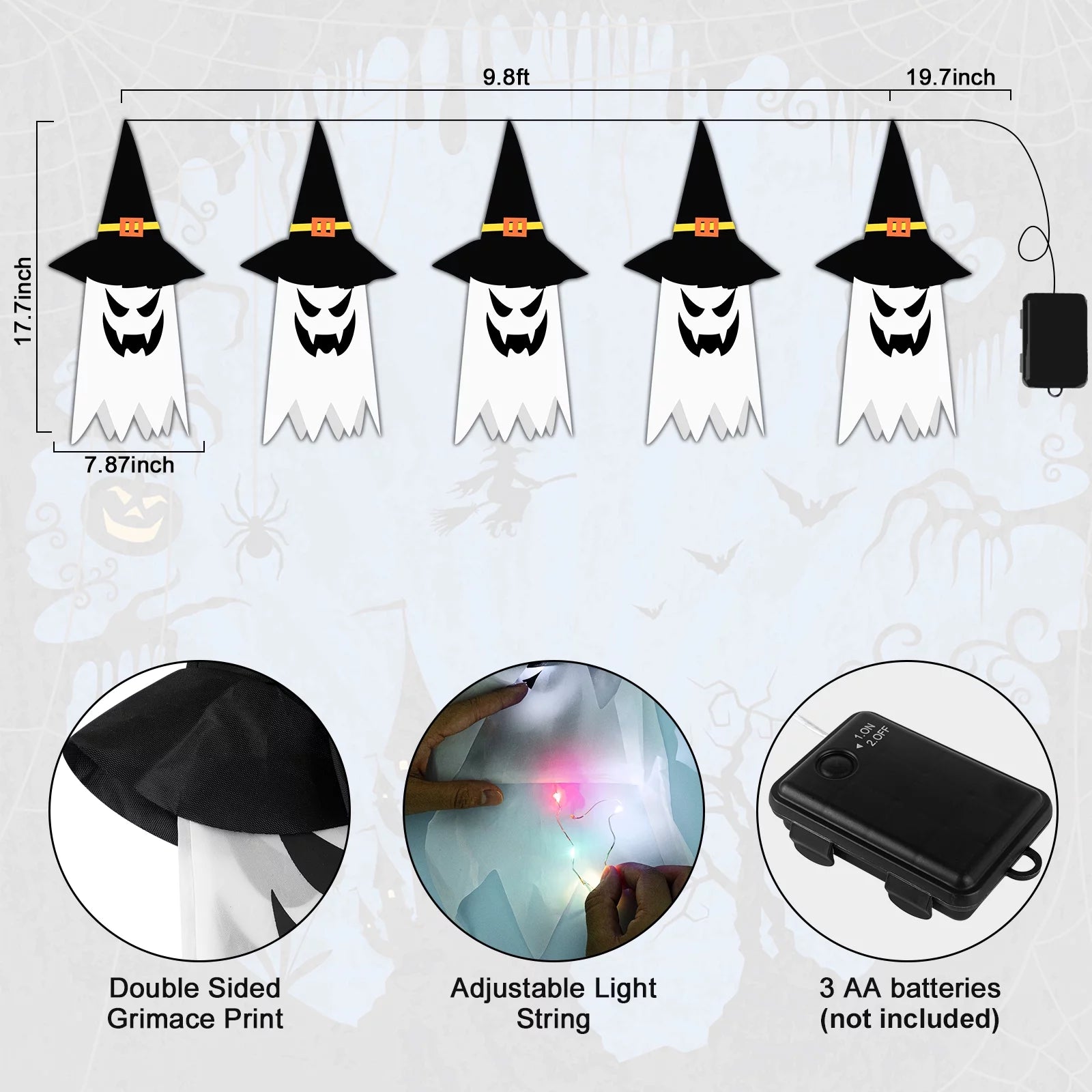 Phantom Glow 5-Pack Floating Ghost Witch Hat Lights with Remote - Pasellsandbuys