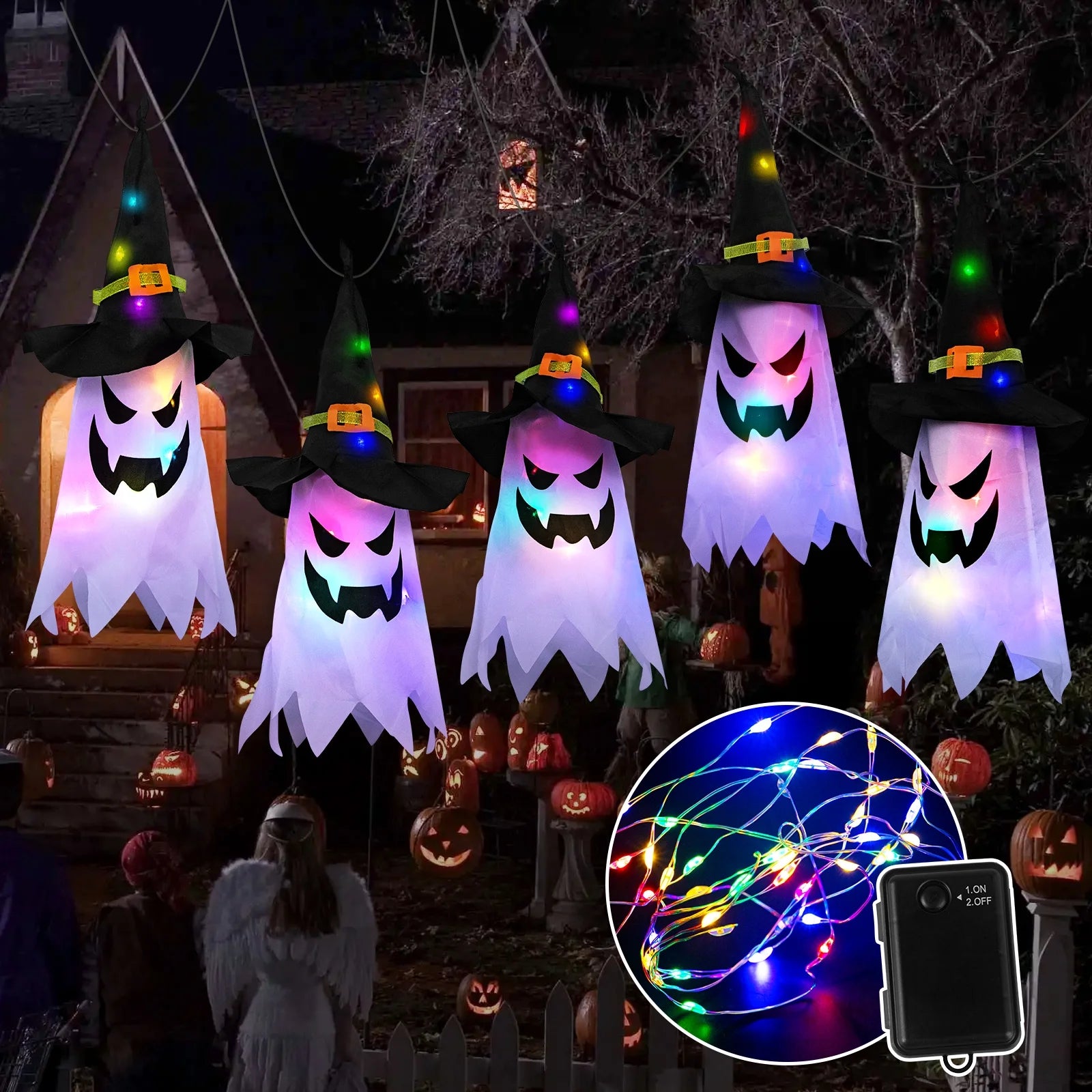 Phantom Glow 5-Pack Floating Ghost Witch Hat Lights with Remote - Pasellsandbuys