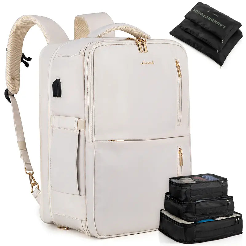 Carry-On Travel Backpack with 3 Packing Cubes and Shoe Compartment - Pasellsandbuys